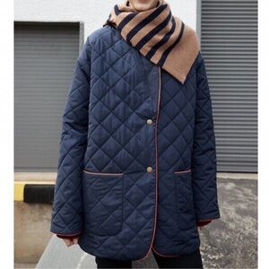 Kule The Connery Quilted Jacket Size Small Oversized Red Piping Brass Snap Coat